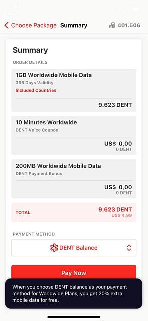 DENT 20% extra free data