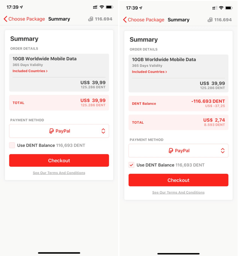DENT iOS APP in app checkout split payments